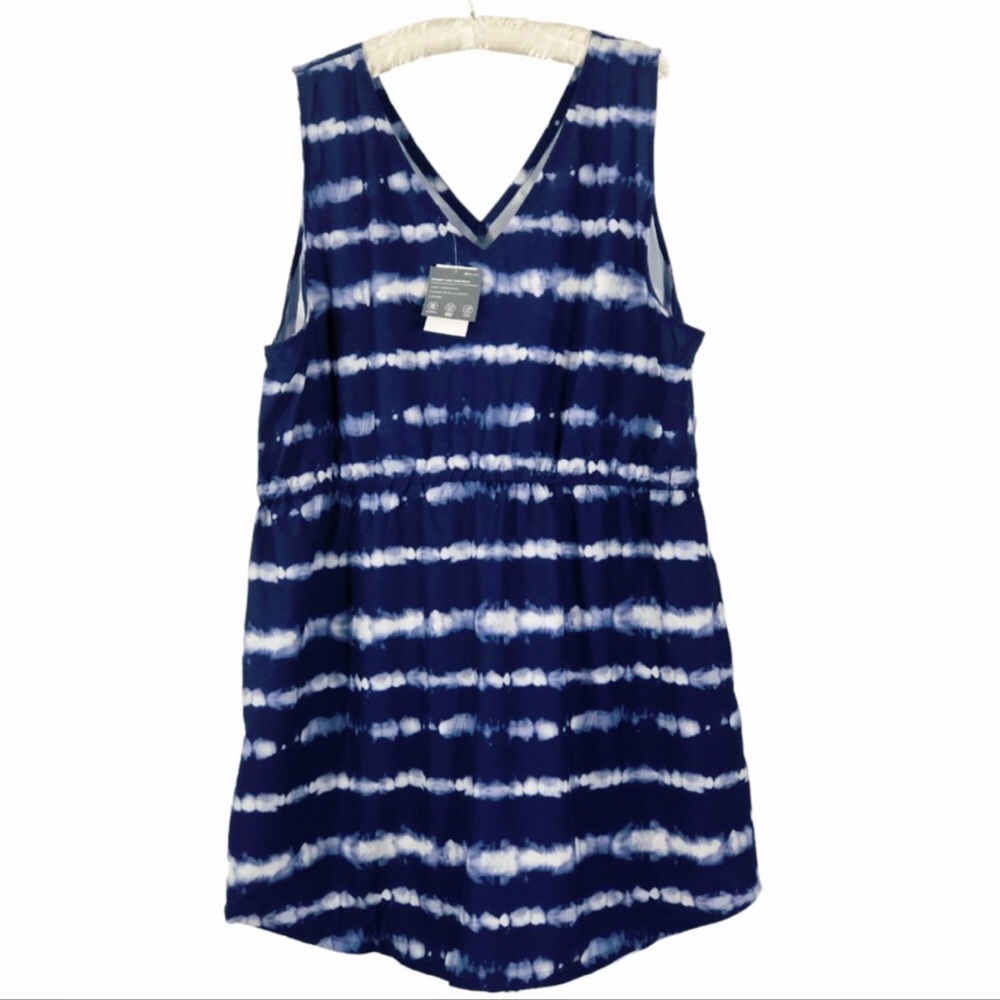 Eddie Bauer Spindrift Tie Waist Tank Dress, Blue and White Striped Tie Dye 2X - Picture 3 of 16